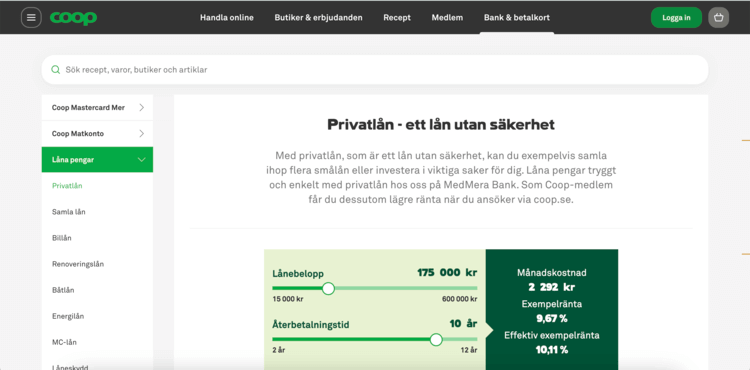 Coop Bank ansökan skärmdump